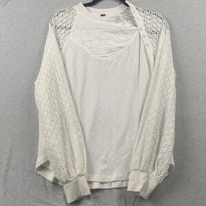 FREE PEOPLE | LARGE SWEETEST THING BOHO CHIC LANTERN LONG SLEEVE BLOUSE | WHITE